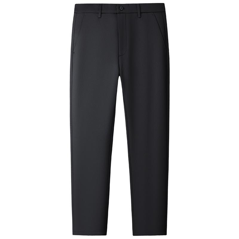 パンツ 男性用 ビジネス 秋冬 ウール混 ストレッチ 厚手 暖か イージーケア ストレート 黒 紺 高 elastic 高弾性