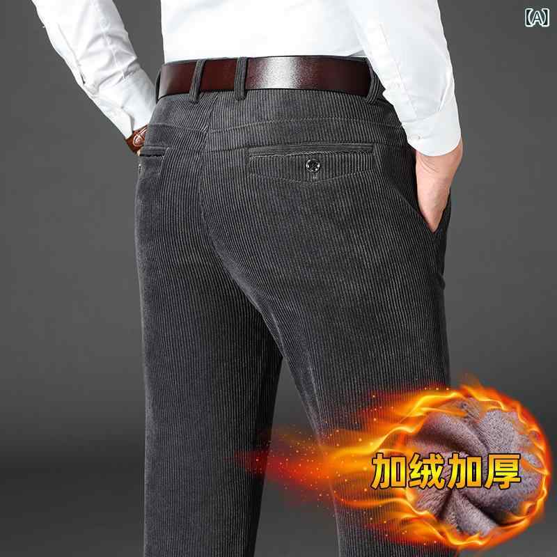 メンズ コーデュロイパンツ 秋冬 裏起毛 ストレートパンツ 中高年 暖か 厚手 ウエストゴム 普段使い 高齢者 向け ズボン