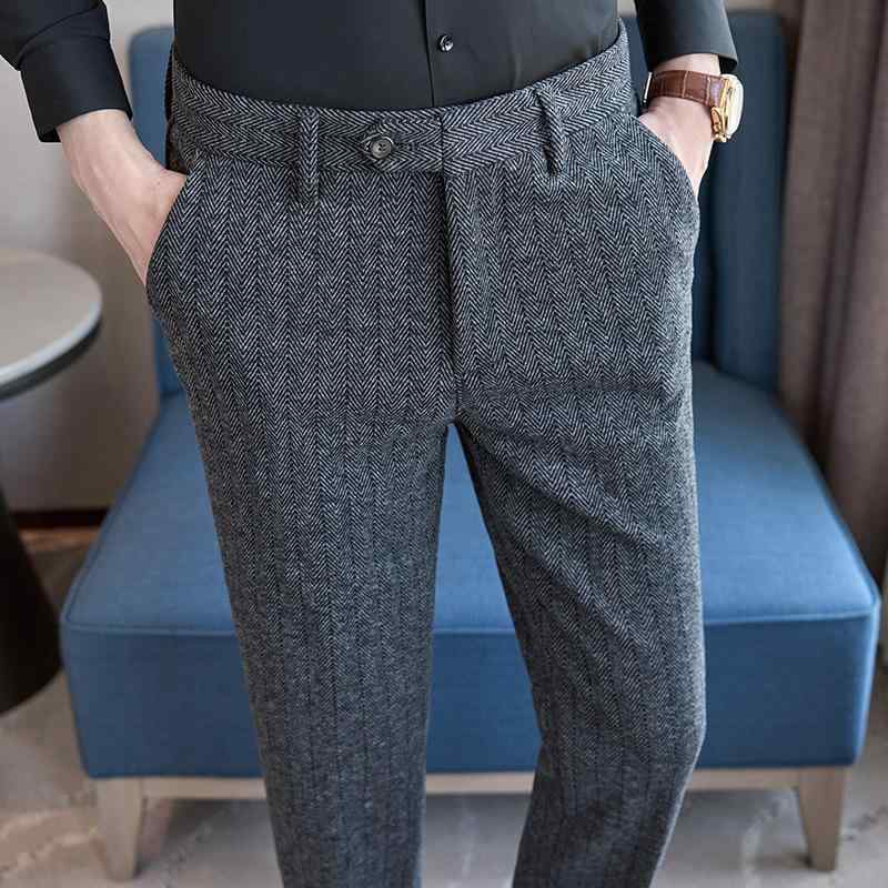 ズボン メンズ 男性用 ウール混 秋冬 厚手 防寒 暖か リラックス ストレートパンツ スラックス ビジネス 黒 グレー コーヒー色