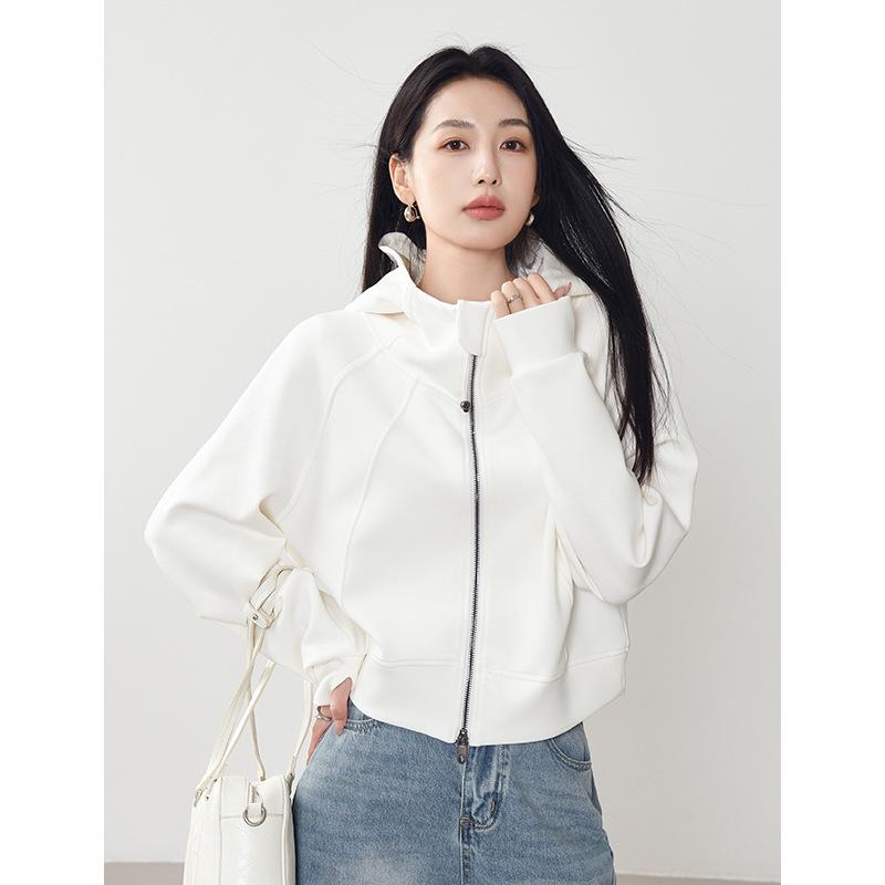 パーカー レディース 韓国風 短め丈 コットン ジップアップ ジャケット 婦人服 アウター 無地 長袖 トップス 部屋着 普段使い 通勤着 リラックス かわいい|イーマイショップ