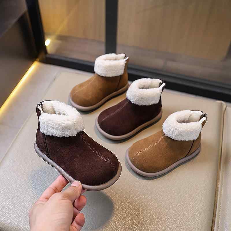 子供 ブーツ 女の子 ムートンブーツ ボア付き ショートブーツ レザー風 フラットソール 履きやすい 滑り止め ブラウン カーキ 14cm 14.5cm 15cm 15.5cm 16cm 16.5cm 17cm 17.5cm 18.5cm 19cm