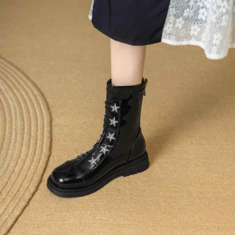 ブーツ キッズ 子供 女の子 弾力 秋冬 新作 騎士風 ショートブーツ 中学生 大学生 発表会 ブラック レザー調 防滑 耐摩耗