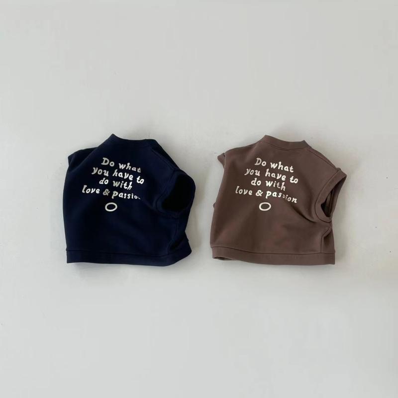ベビー服 男女兼用 無袖 ジャケット 春秋 乳幼児 コットン カジュアル アルファベット柄 コーヒー 紺色 開き 柔らかい