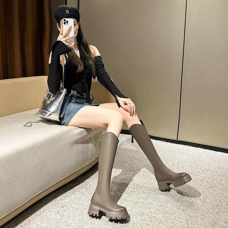 ブーツ レディース 厚底 Vカット スエード ロングブーツ ゆったり 高身長 高ヒール 美脚 6cm 7cm 8cm 太め ふくらはぎ ゆったり 幅広 甲高 ブラック 黒 ブラウン 茶色 秋冬