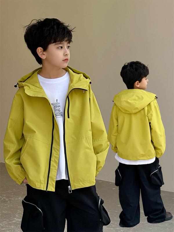 キッズ ボーイズ 春秋用 マウンテンパーカー アウター 子供服 男の子 春 スポーティー 防風 ジャケット イエロー 120cm 130cm 140cm 150cm 160cm 170cm