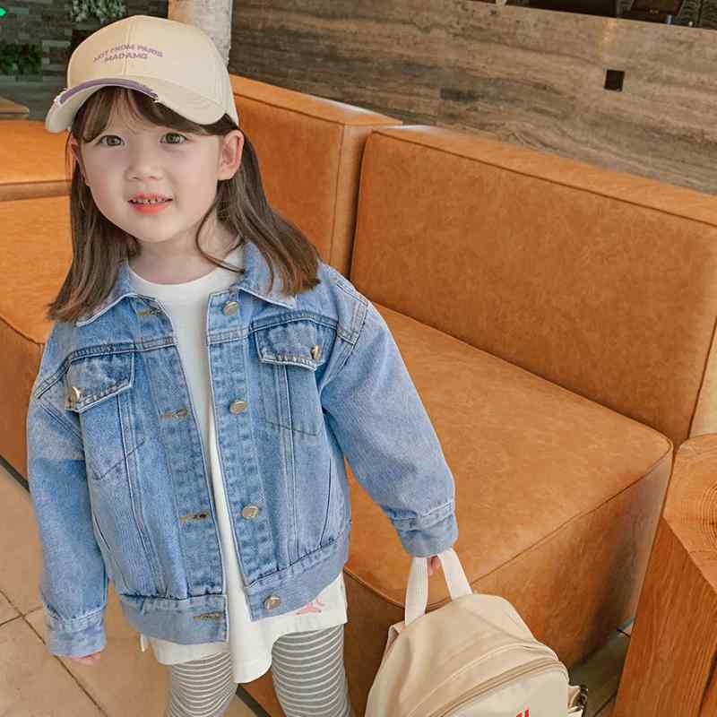 子供服 デニムジャケット 春秋 女の子 アウター スマイルプリント コットン 公園着 普段着 ガールズ カジュアル かわいい