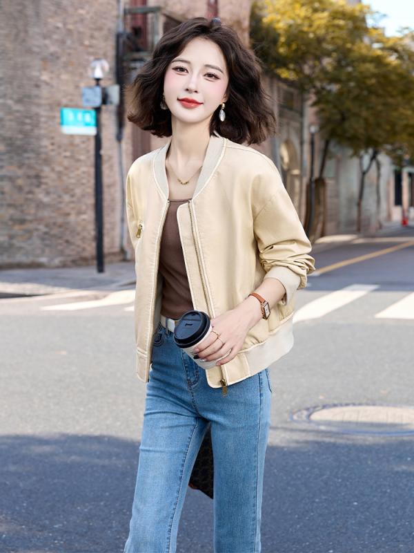 上衣 レディース 自動二輪車 ライダース お上さん服 アウター なめし革風 M L XL XXL ミリタリー 衣嚢付き添い人 長袖 黒 黒いこと 象牙色 ベージュ