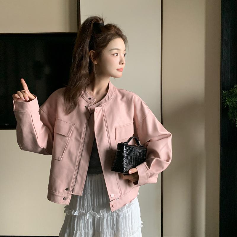 ジャケット レディース 春秋 韓国風 PUレザー 革ジャン アウター かわいい ピンク系 ショート丈 長袖 普段使い｜イーマイショップ 7,922円