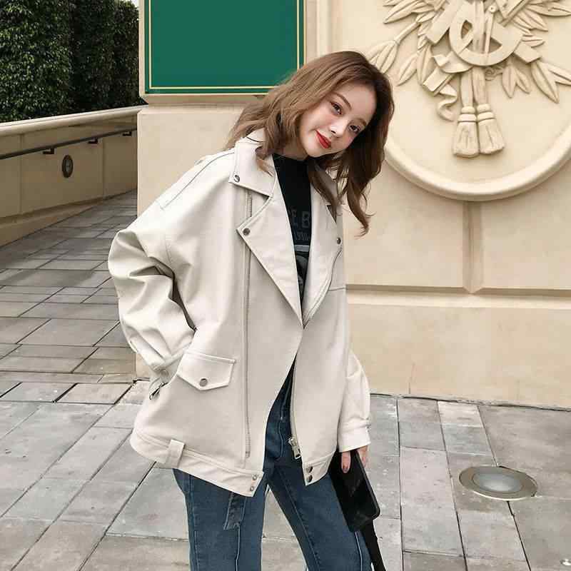 ジャケット レディース 秋冬 韓国風 小柄 ショート丈 BF風 ゆったり ライダース レザー 米白色 黒 XS S M L XL