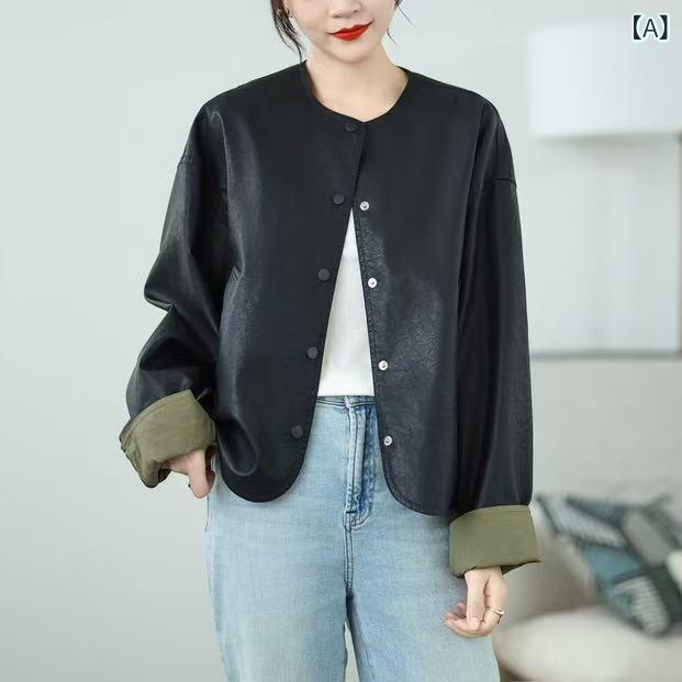 レザージャケット レディース 長袖 ゆったり カジュアル 韓国風 体型カバー カーディガン アウター トップス 黒 コーヒー 灰色 アボカド 浅緑 PUレザー 春秋｜イーマイショップ