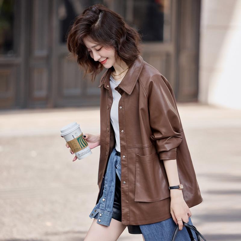 革ジャン レディース ブラック レザー ジャケット 秋冬 韓国風 ショート丈 婦人服 アウター 羊革 襟付き おしゃれ かわいい 高見え 高級感 カジュアル スタイル