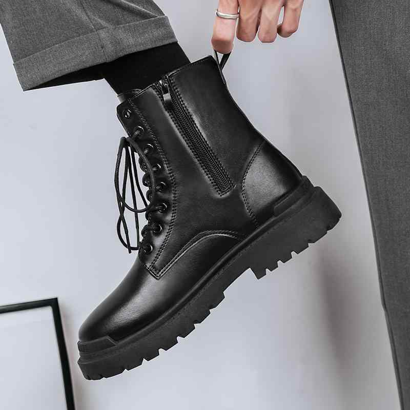 ブーツ メンズ 男性用 厚底 ワークブーツ ミドル丈 ブラック レザー 合皮 インソール 12cm 身長アップ 脚長効果 カジュアル 秋冬｜イーマイショップ