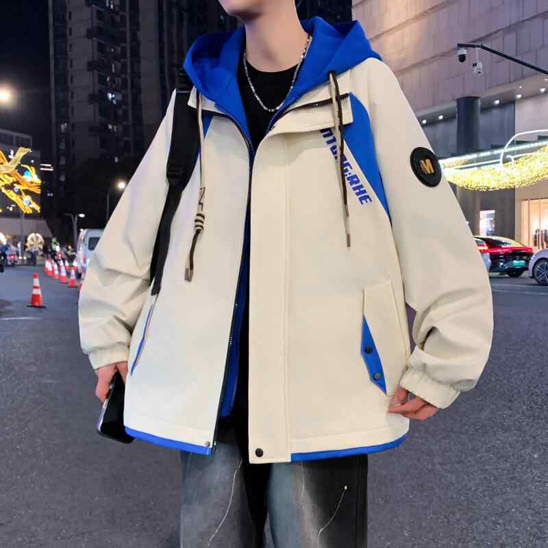 ジャケット 男の子 ティーン 春物 アウター ゆったり フード付き ブルゾン 高校生 中学生 おしゃれ トレンド 男性用 トップス 長袖 耐摩耗性 黒 ブラック 緑 グリーン 青 ブルー ベージュ M L XL 2XL 3XL 4XL
