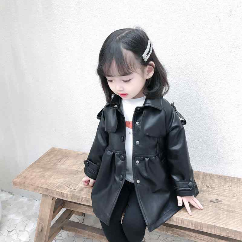 子供服 ジャケット ガールズ フェイクレザー コート 春秋 長袖 アウター 女の子 トレンチコート ロング丈 裏地付き 90cm 100cm 110cm 120cm 130cm ブラック イエロー