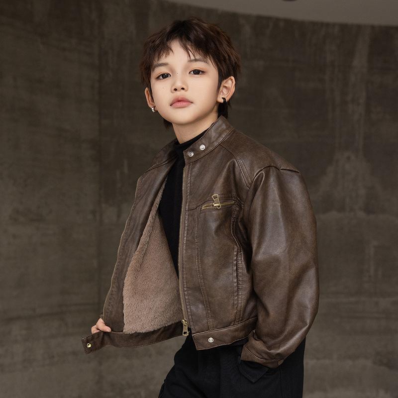 子供服 ジャケット 男の子 裏起毛 PUレザー ブルゾン 春秋冬 アウター 防寒 厚手 長袖 ボーイズ カッコいい カジュアル