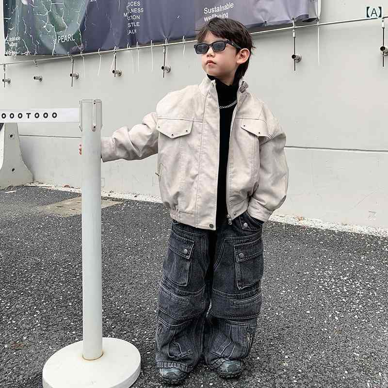 キッズ ジャケット 男の子 アウター 秋冬 子供服 韓国風 おしゃれ ゆったり トップス 中小 子供 フェイクレザー 厚手 防寒 乳白色
