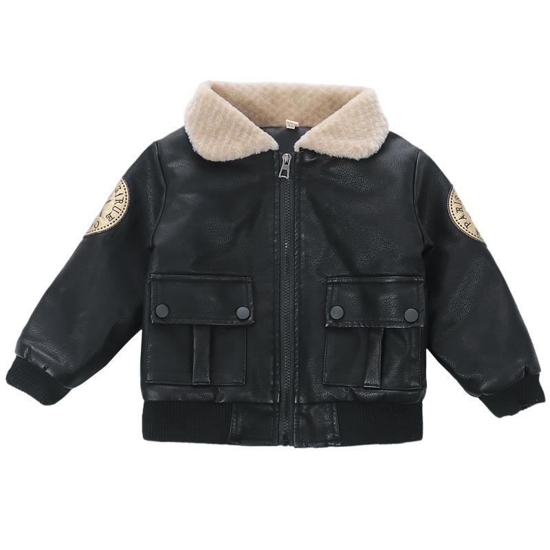 子供服 ジャケット 男の子 冬用 裏起毛 PUレザー 韓国風 ボーイズ アウター 厚手 ジャンパー 普段着 防寒着 おしゃれ 黒