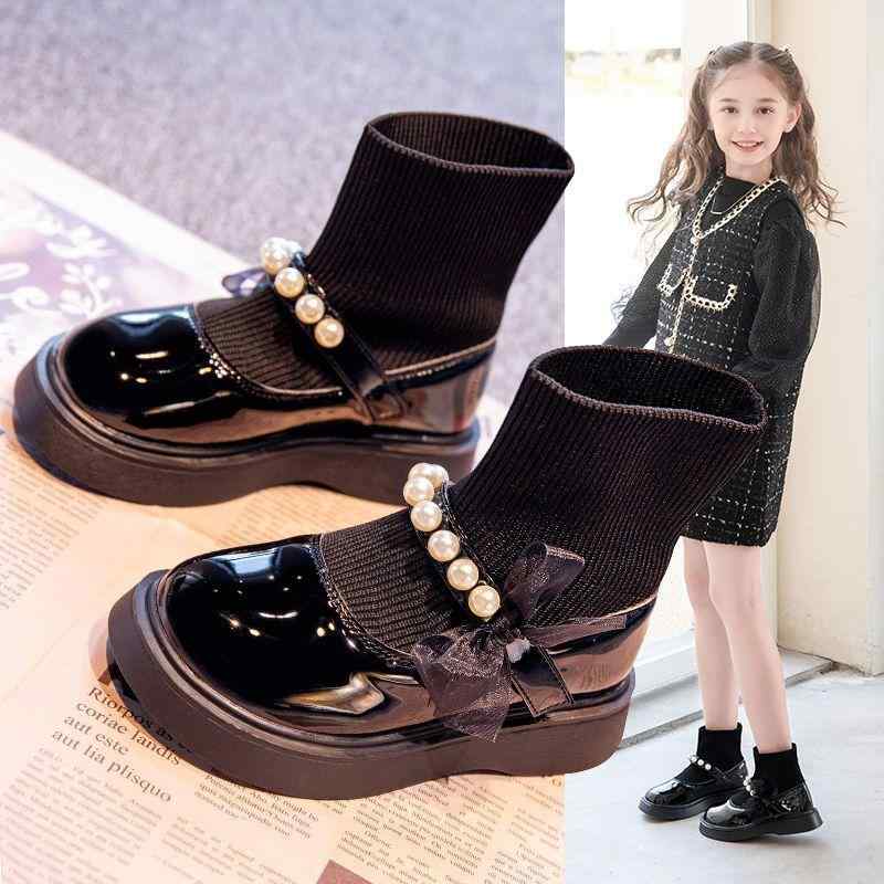 ブーツ 子供 女の子 ショートブーツ ソックスシューズ プリンセスブーツ 靴 スノーブーツ 幼児 超細繊維 蝶結び ビーズ リボン 黒 ベージュ