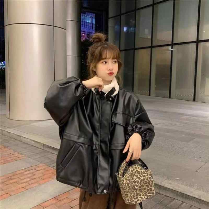 ジャケット レディース 裏起毛 ライダースジャケット ゆったり 韓国風 秋冬 黒 ブラック M L XL XXL フェイクレザー ポリエステル