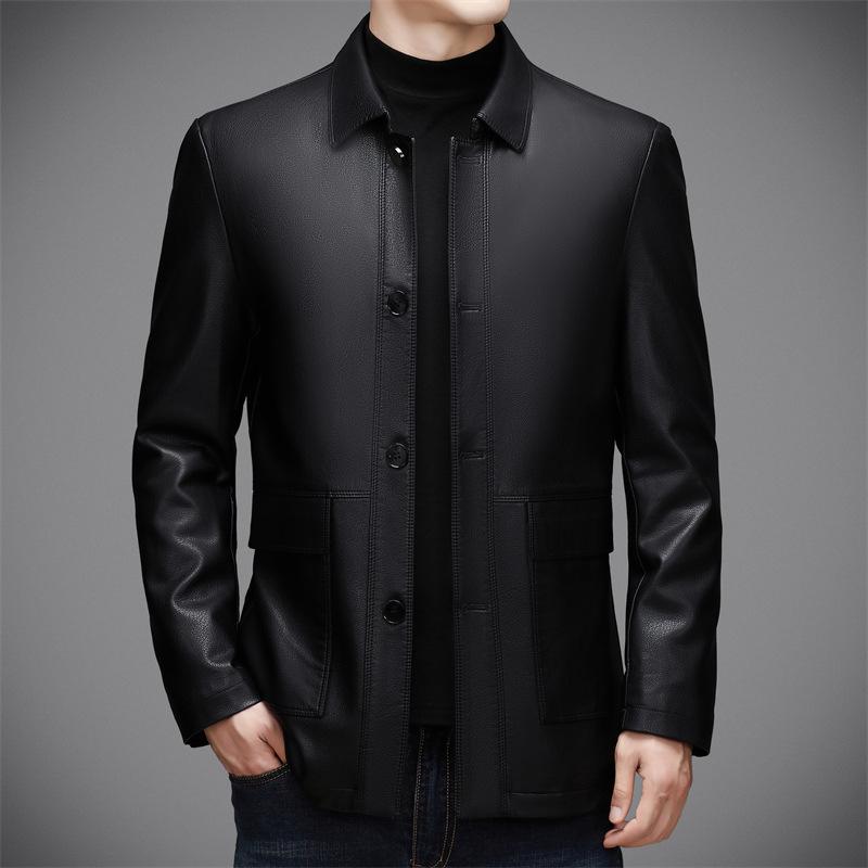 ジャケット 男性用 PUレザー ブルゾン 立ち襟 シングルブレスト 秋冬 ブラック ブラウン M L XL XXL 3XL 4XL|イーマイショップ