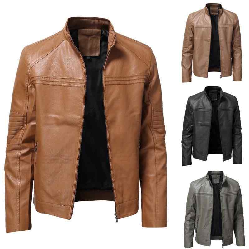 上衣 成人男性用 なめし革 上衣 秋冬 か細い 立襟 ジップアップ 黒 緑 カーキ 黄色 M L XL XXL XXXL XXXXL 5XL