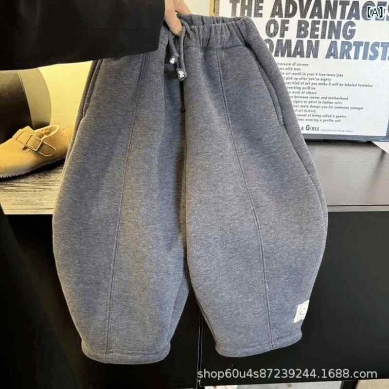 子供用パンツ 秋冬 厚手 裏起毛 暖か ズボン 男女兼用 ゆったり グレー 黒 コットン 普段着 かわいい