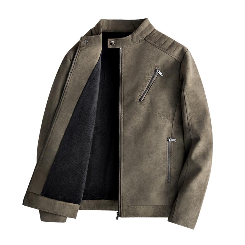 ジャケット 男性用 レザー ブルゾン 秋冬 スリムフィット スタンドカラー バイクウェア 多ポケット 黒 茶色 緑 PUレザー｜イーマイショップ