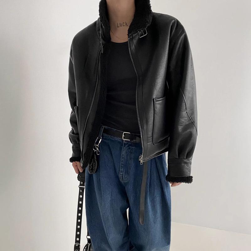 ジャケット 男性用 合皮 裏ボア スタンドカラー ブルゾン 秋冬 防寒 あったか ショート丈 ブラック M L XL XXL レザージャケット ライダースジャケット|イーマイショップ