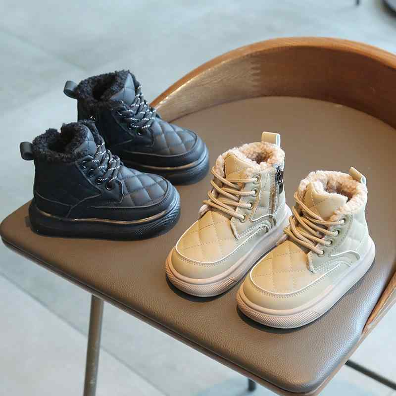 子供 キッズ ショートブーツ 秋冬 女の子 大棉 英国風 シープボア 小中サイズ ファッション 皮靴 スノーブーツ かわいい 黒 カーキ