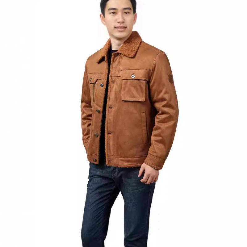 ジャケット 男性用 スエード ブルゾン 秋冬 裏起毛 防風 防寒 ワーク アウター カーキ グレー ブラック 普段使い 部屋着