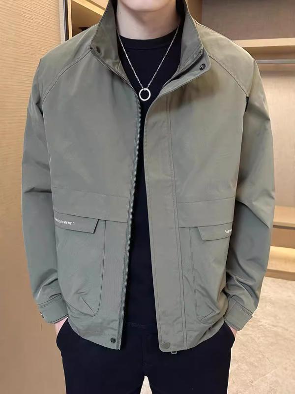 ジャケット 男性用 ブルゾン 薄手 スタンドカラー 配色 春秋 ファッション カジュアル 耐摩耗 吸湿速乾 ブラック カーキ グリーン ポリエステル