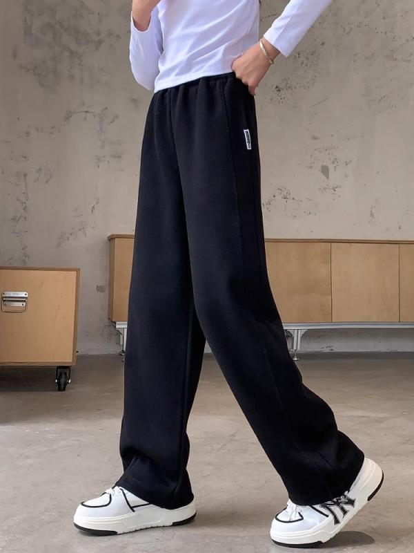 子供用 ズボン 女の子 ワイドレッグパンツ 裏起毛 厚手 スポーツ 長ズボン 秋冬 130cm 140cm 150cm 160cm グレー 黒 伸縮性 ポリエステル 高学年 普段使い
