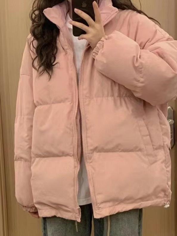 綿入りジャケット レディース ピンク系 大きいサイズ ゆったり 厚手 パステルカラー 立ち襟 長袖 アウター 通勤 エレガント 婦人服