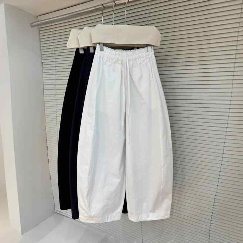 パンツ レディース 9分丈 雪尼ール ゆったり ワイドレッグ カジュアルパンツ ランタンパンツ 米白 紺 黒 春 御姐風