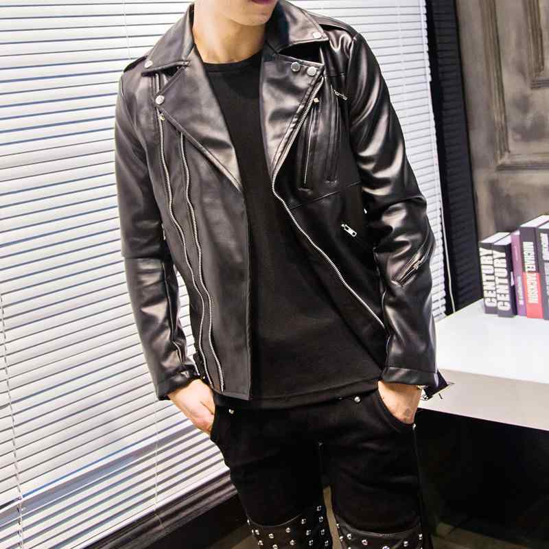 レザージャケット 男性用 PUレザー ブルゾン アウター 普段使い ライダースジャケット 襟付き ブラック
