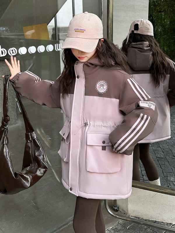子供服 ガールズ 中綿入りコート 秋冬 厚手 パーカー アウター 女の子 キッズ 中学生 高学年 かわいい 普段使い 通学 防寒 パープル ピンク系