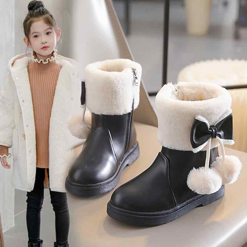 子供 靴 ブーツ 冬 加絨 裏起毛 暖か プリンセスブーツ ミドル丈ブーツ 子供 雪靴 合成皮革 無地 サイドジップ ブラック ピンク系 カーキ色