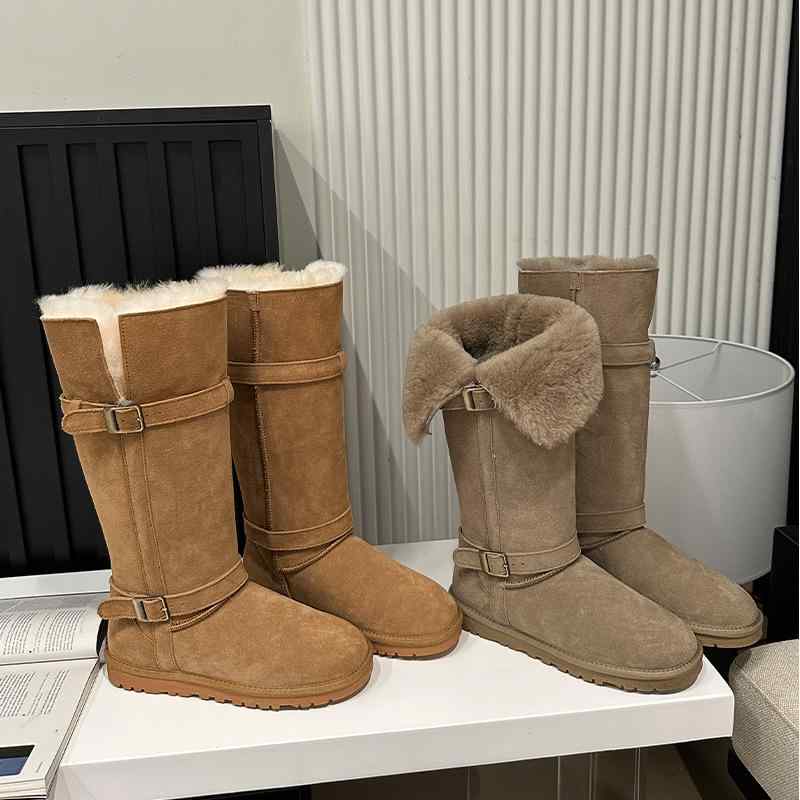 雪地ブーツ レディース 女性用 本革 羊毛 防寒 あったか ミドル丈 2way フラットソール スリッポン 履きやすい 歩きやすい 滑り止め カジュアル 秋冬 栗色 羚羊ブラウン｜イーマイショップ