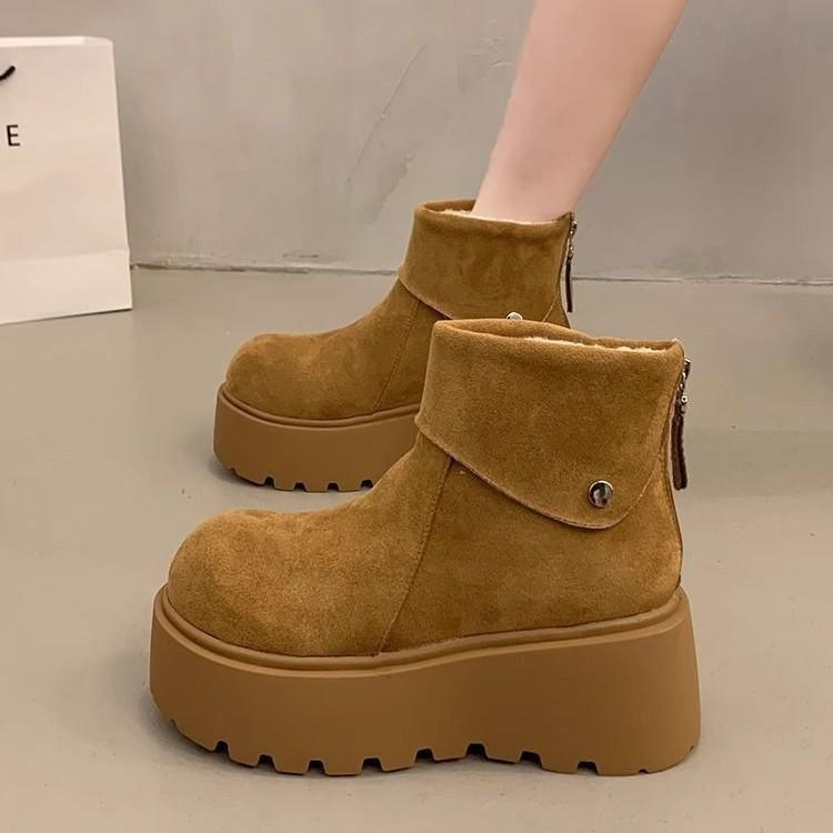 スノーブーツ レディース 秋冬 厚底 ベルクロ ローカット 撥水 防寒 あったか ショートブーツ 黄色 普段使い