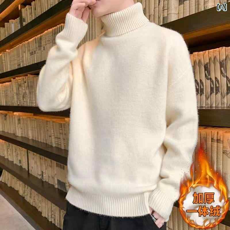 ニット メンズ 高ネック 加絨 厚手 秋冬 韓国風 トレーナー プルオーバー トップス ゆったり 大きめサイズ カジュアル かわいい オシャレ あったか 暖かい 冷え対策