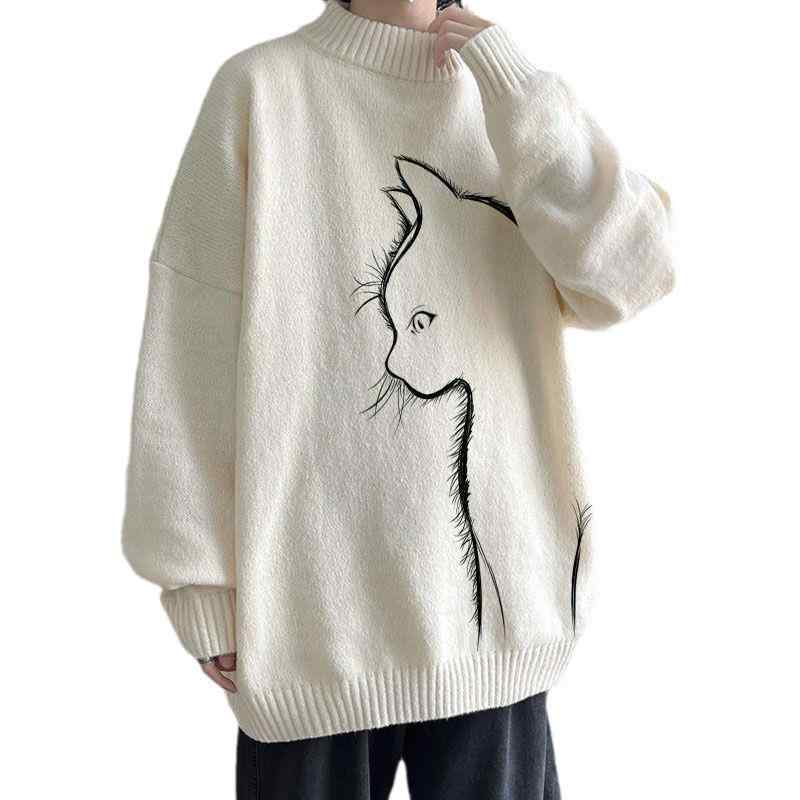 ニット メンズ 韓国風 高品質 タートルネック セーター ゆったり 厚手 プルオーバー 秋冬 トップス 長袖 白 黒 スタイル カジュアル