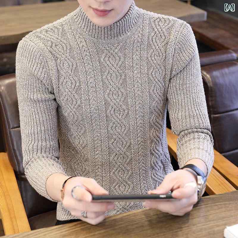 ニット メンズ 男性用 セーター 秋冬 加絨 裏起毛 ハーフハイネック 韓国風 ニットソー 学生 あったか トップス 長袖 防寒 厚手 無地 ゆったり 普段使い モーダル ミディアムグレー系