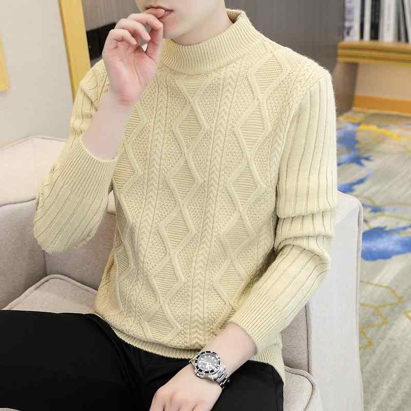 ニット メンズ ニットセーター ハーフハイネック プルオーバー 厚手 秋冬 トップス カットソー 韓国風 ゆったり 無地 ポリエステル 綿 混紡 カジュアル