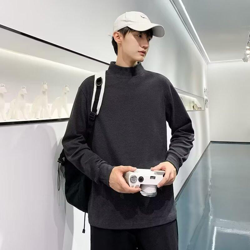 Tシャツ メンズ 男性用 ハーフハイネック トップス 無地 長袖 カットソー 韓国風 おしゃれ かっこいい 普段使い カジュアル 部屋着 伸縮性 モダール 秋冬