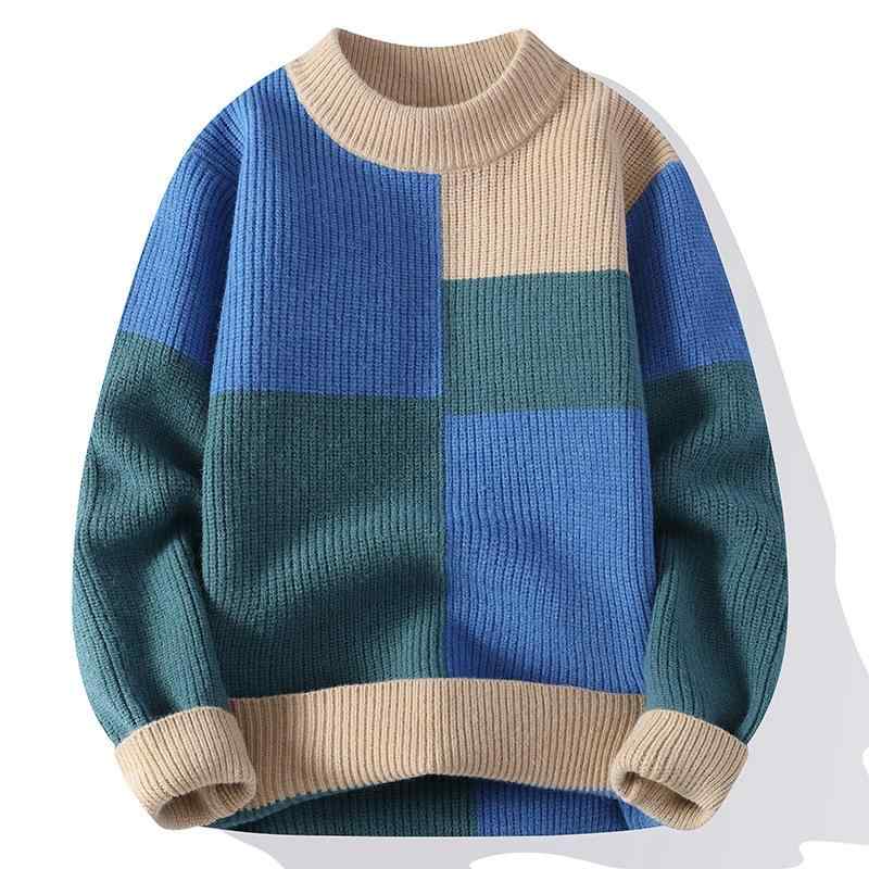 ニット メンズ 男性用 セーター 秋冬 加厚 編み込み ハーフハイネック トップス 長袖 スリム モダール混 伸縮性 カジュアル 黒 ブラック グレー カーキ