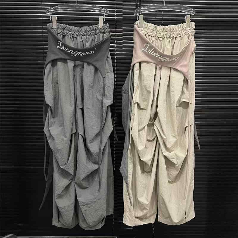 パンツ レディース 美式 ストリート ワークパンツ ギャザー ゆったり グレー系 デザイン 運動 スポーツ カジュアル 綿｜イーマイショップ 8,666円