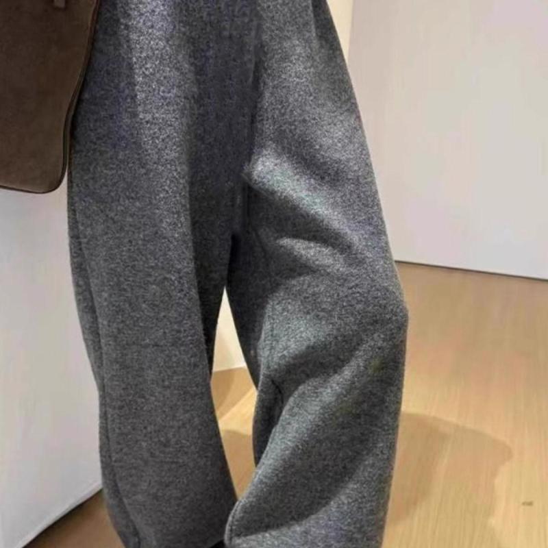パンツ レディース 婦人服 股上深め ワイドパンツ ゆったり 部屋着 リラックス イージーパンツ ストレート あったか シェニール織 深灰色 6,854円