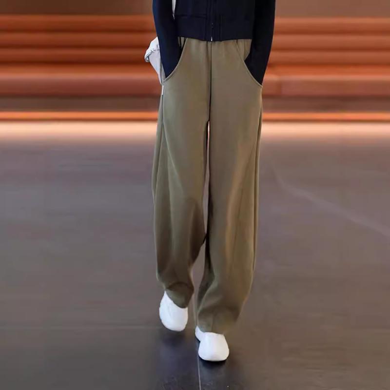 レディース ワイドパンツ 春夏 高腰 ゆったりシルエット スリム効果 ポケット付き 長丈 ポリエステル 微弾性 切り替えデザイン 通勤風 快適 休? グリーン グレー ブラック 軽量 吸湿速乾 普段使い ストレッチ