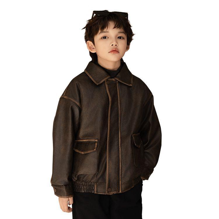 子供服 ジャケット 男の子 アウター PUレザー 中綿入り 防寒 秋冬 普段着 カッコいい ショート丈 ブラック系 ブラウン系