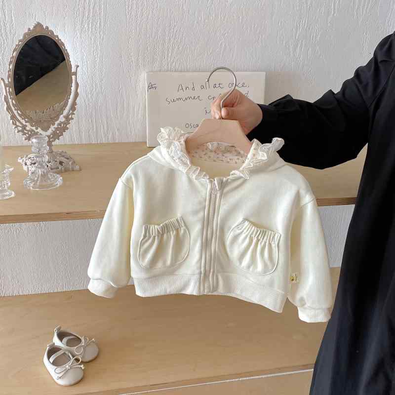 ベビー服 女の子 アウター 花柄 フリル パーカー 柔らかい 綿100% 長袖 カーディガン 羽織もの 上着 かわいい 普段着 部屋着 秋冬 66cm 73cm 80cm 90cm 100cm